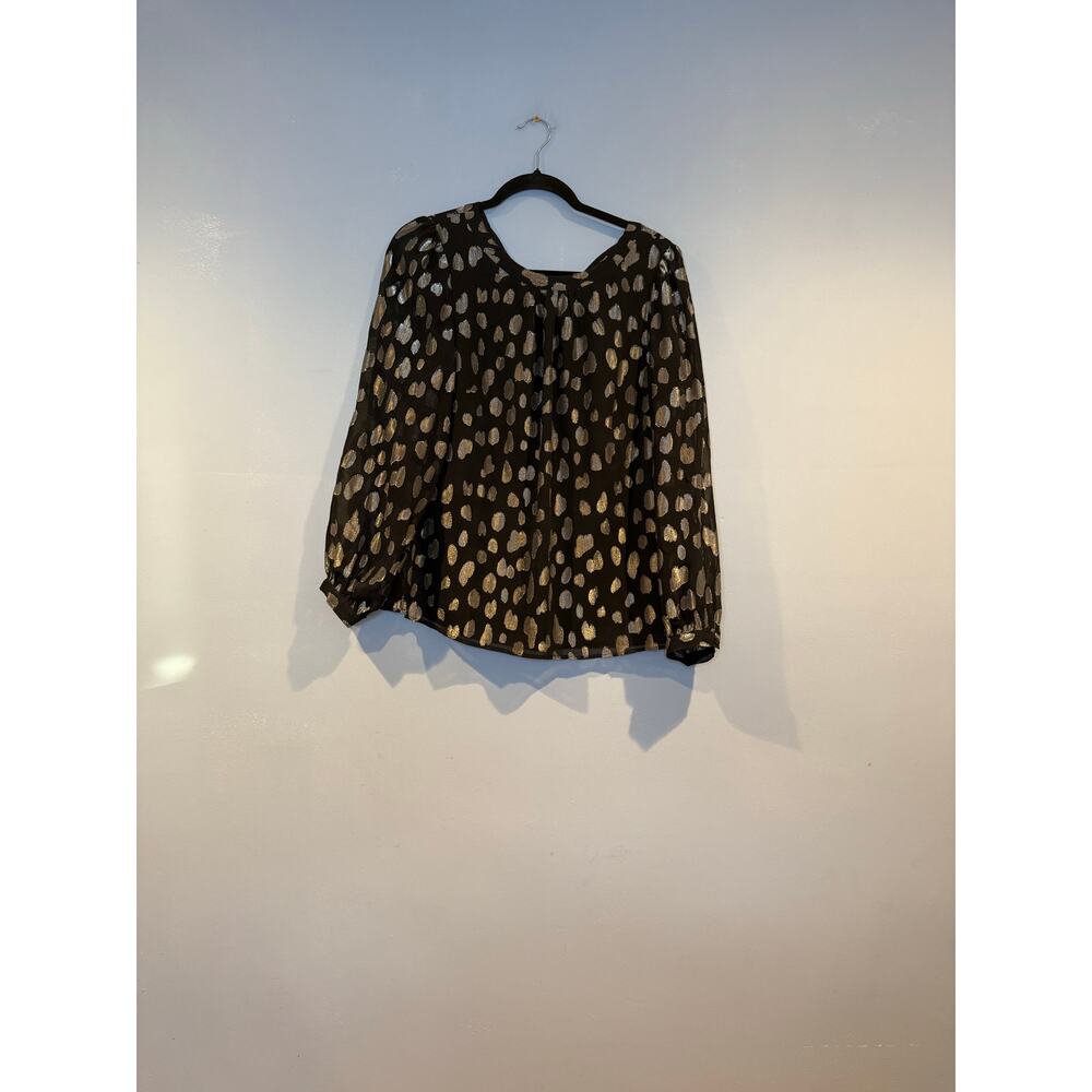 Talbots Metallic Dot Blouse Black Silver Long Sleeve Women’s Medium